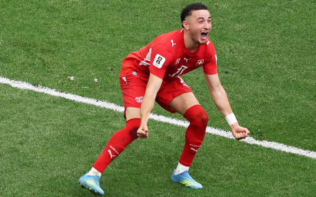 Aksi selebrasi pemain Swiss setelah mengalahkan Kolombia lewat adu penalti di Piala Dunia 2026